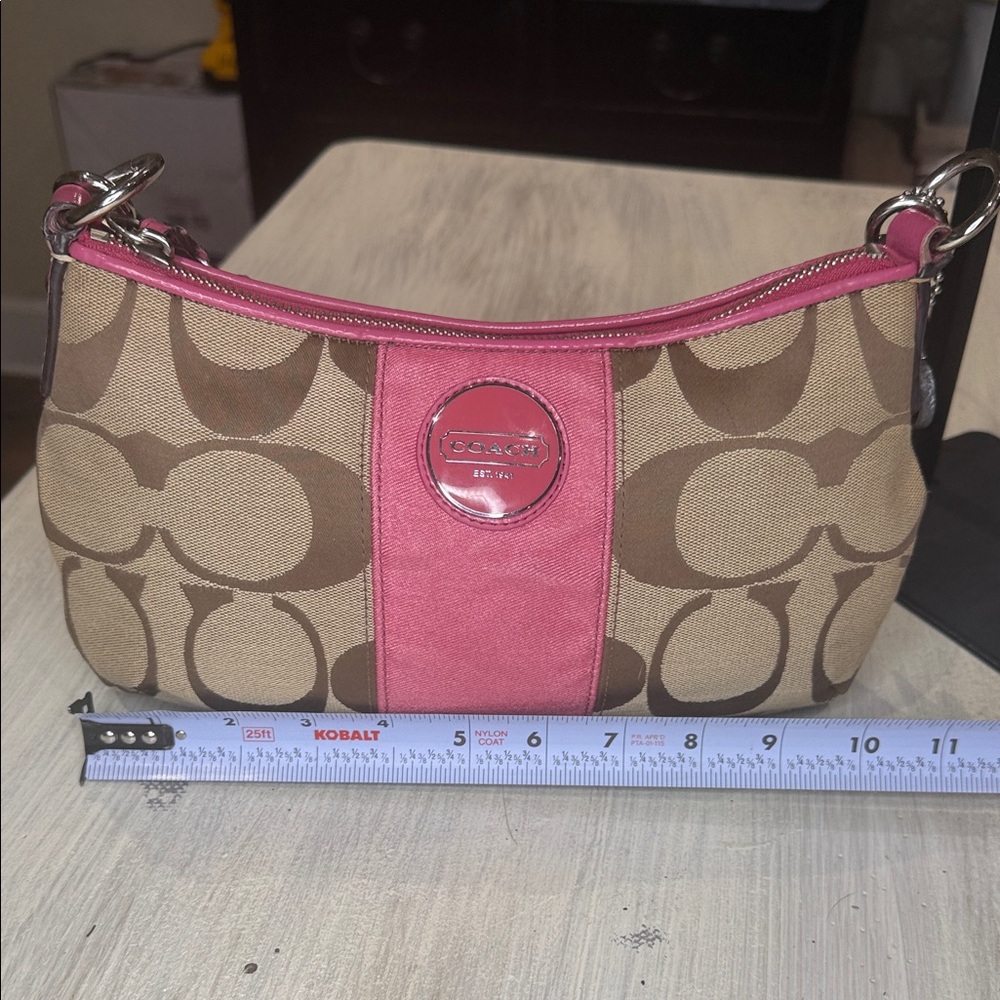 Coach Pink and Brown Signature Small Hobo Bag - Picture 10 of 14